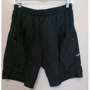 Santic Men Black Canvas Zip Pockets Drawstring Padded Cycling Shorts‎ Size 2XL